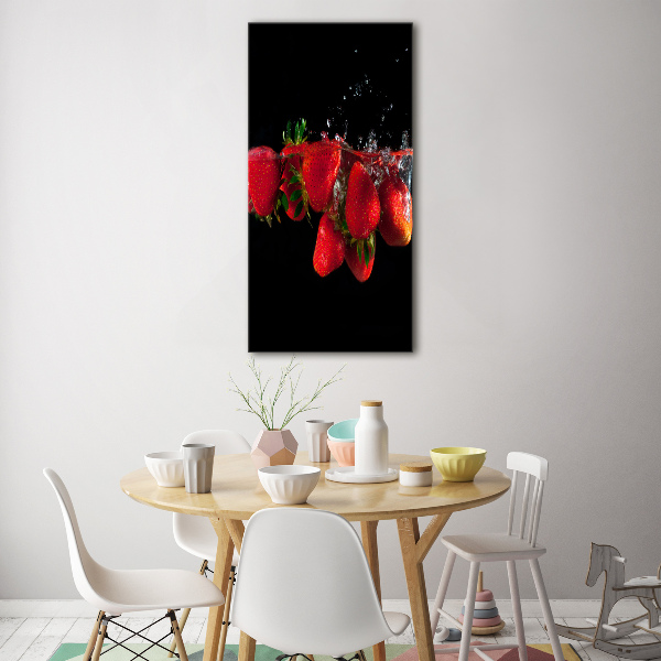 Cuadro decorativo en acrílico brillante vertical Fresas en agua