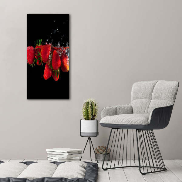 Cuadro decorativo en acrílico brillante vertical Fresas en agua
