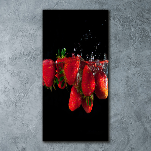 Cuadro decorativo en acrílico brillante vertical Fresas en agua