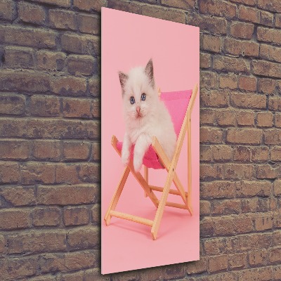 Cuadro decorativo en acrílico brillante vertical Gato en una tumbona