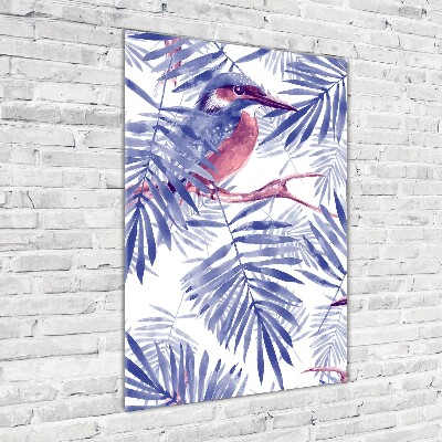 Impresión en metacrilato de alta calidad vertical Hojas de palma y un pájaro.