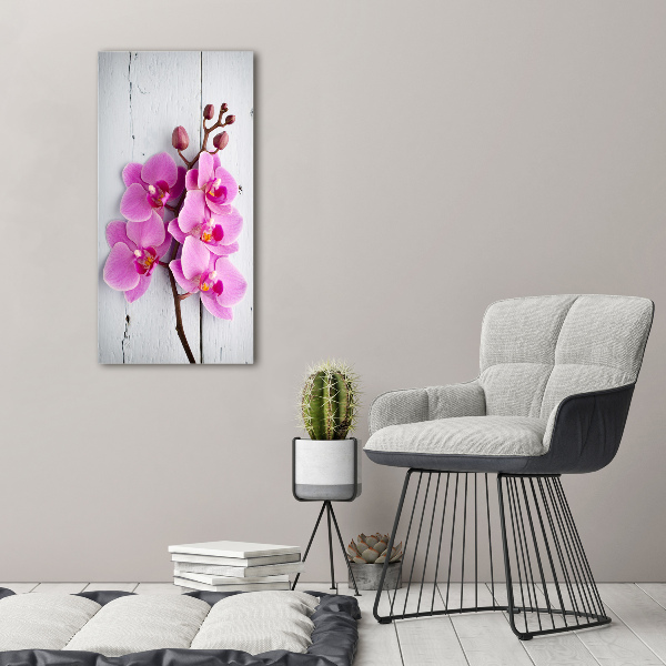 Cuadro decorativo en acrílico brillante vertical Orquídea rosa