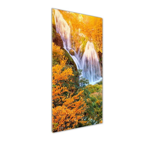 Cuadro de metacrilato moderno efecto cristal vertical Cascada en otoño