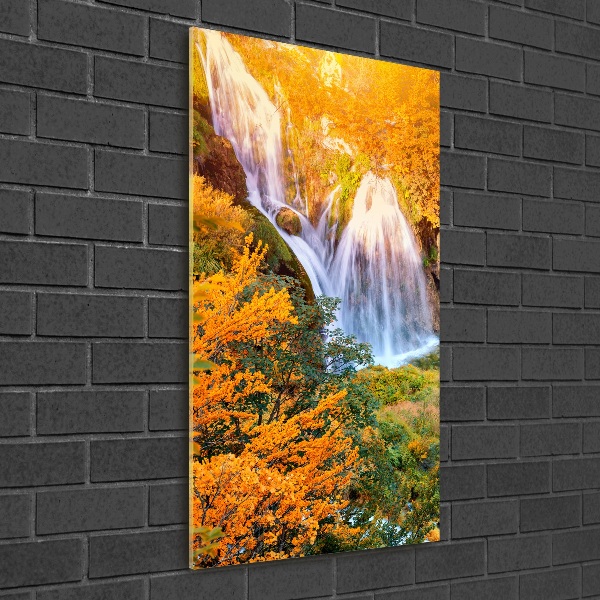 Cuadro de metacrilato moderno efecto cristal vertical Cascada en otoño