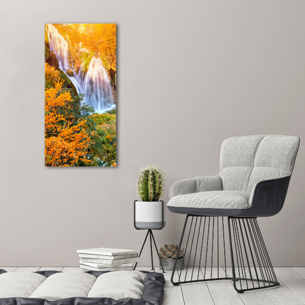 Cuadro de metacrilato moderno efecto cristal vertical Cascada en otoño