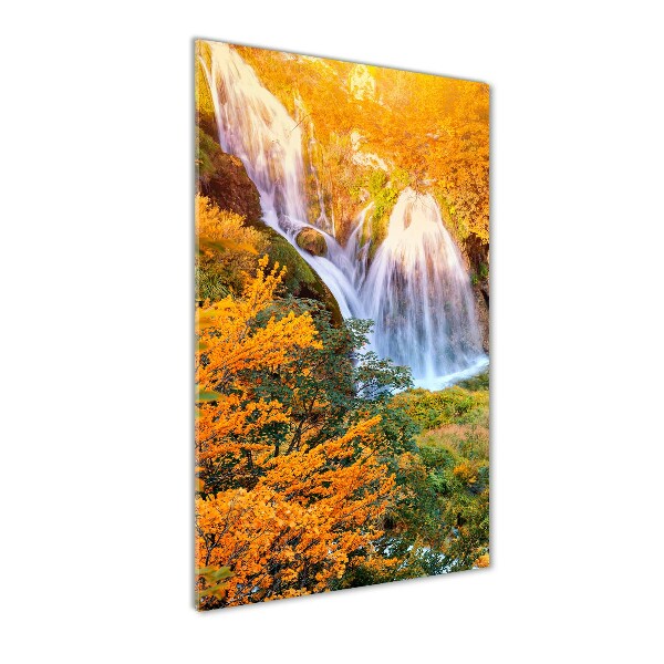 Cuadro de metacrilato moderno efecto cristal vertical Cascada en otoño