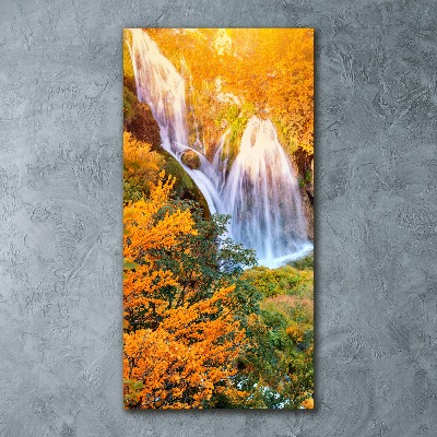 Cuadro de metacrilato moderno efecto cristal vertical Cascada en otoño