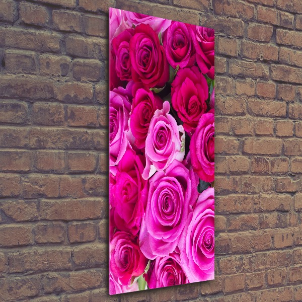 Cuadro de metacrilato moderno efecto cristal vertical rosas rosadas