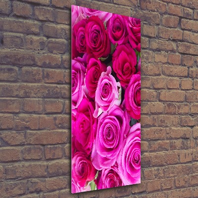 Cuadro de metacrilato moderno efecto cristal vertical rosas rosadas
