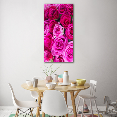 Cuadro de metacrilato moderno efecto cristal vertical rosas rosadas