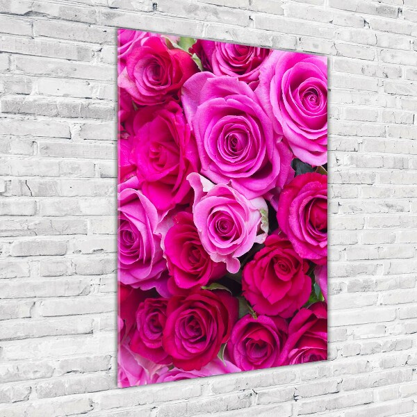 Cuadro de metacrilato moderno efecto cristal vertical rosas rosadas
