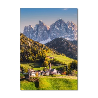 Cuadro de metacrilato moderno efecto cristal vertical Un pueblo en las montañas