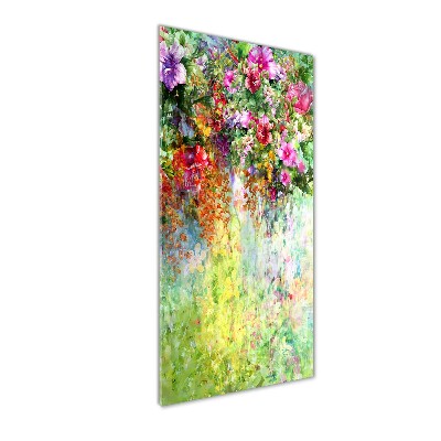 Cuadro de metacrilato moderno efecto cristal vertical flores de colores