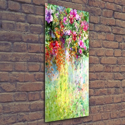 Cuadro de metacrilato moderno efecto cristal vertical flores de colores