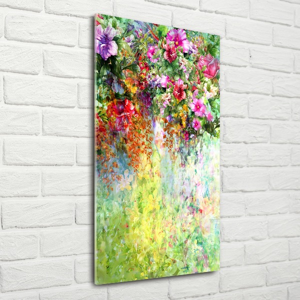 Cuadro de metacrilato moderno efecto cristal vertical flores de colores