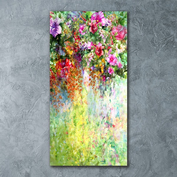 Cuadro de metacrilato moderno efecto cristal vertical flores de colores