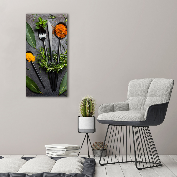 Cuadro de metacrilato moderno efecto cristal vertical Cubiertos y especias
