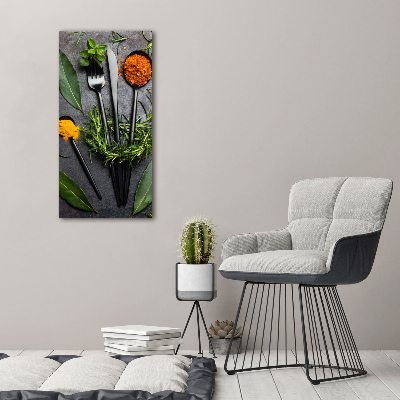 Cuadro de metacrilato moderno efecto cristal vertical Cubiertos y especias