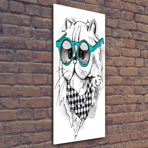 Cuadro decorativo en acrílico brillante vertical Gato con gafas