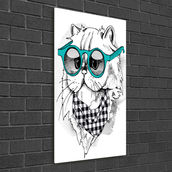 Cuadro decorativo en acrílico brillante vertical Gato con gafas