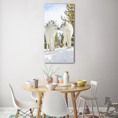 Cuadro de metacrilato moderno efecto cristal vertical Dos lobos blancos