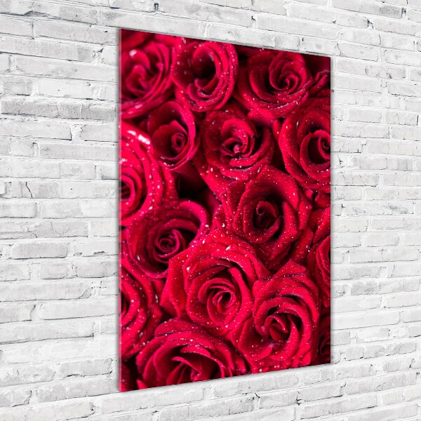Cuadro decorativo en acrílico brillante vertical rosas rojas