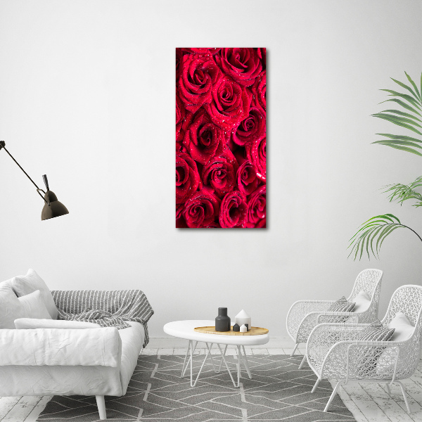Cuadro decorativo en acrílico brillante vertical rosas rojas