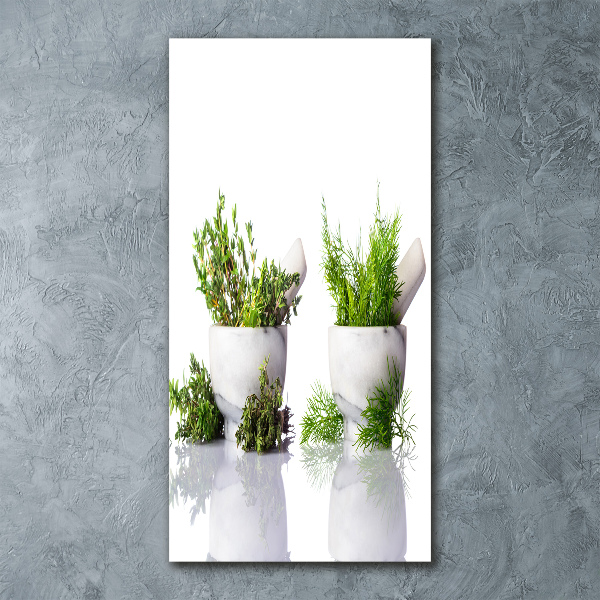 Cuadro decorativo en acrílico brillante vertical Morteros y hierbas