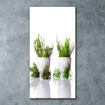 Cuadro decorativo en acrílico brillante vertical Morteros y hierbas