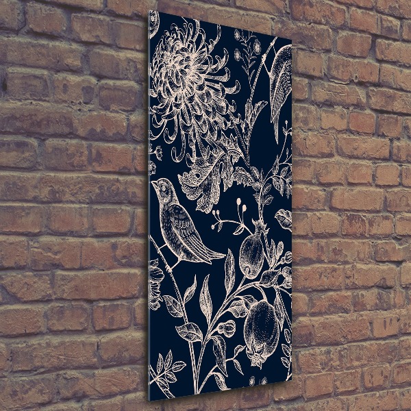 Cuadro de metacrilato vertical Flores y pájaros