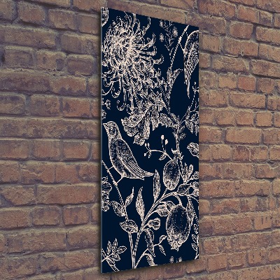 Cuadro de metacrilato vertical Flores y pájaros