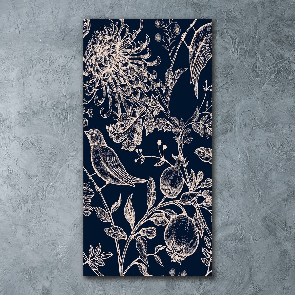 Cuadro de metacrilato vertical Flores y pájaros