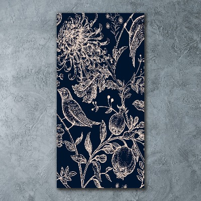 Cuadro de metacrilato vertical Flores y pájaros