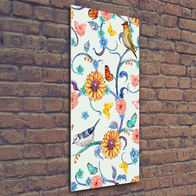 Cuadro de metacrilato vertical Pájaros mariposas flores