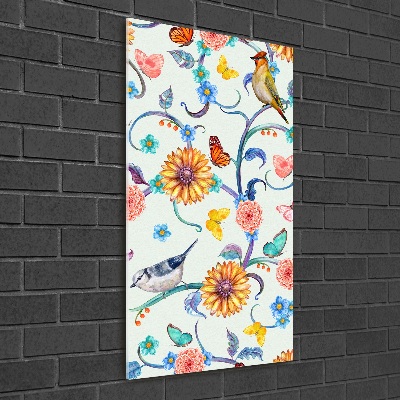 Cuadro de metacrilato vertical Pájaros mariposas flores