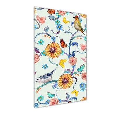 Cuadro de metacrilato vertical Pájaros mariposas flores
