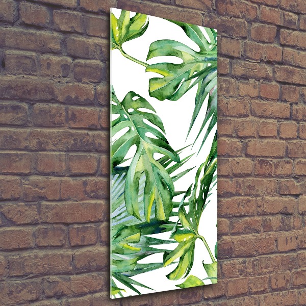 Cuadro decorativo en acrílico brillante vertical hojas tropicales