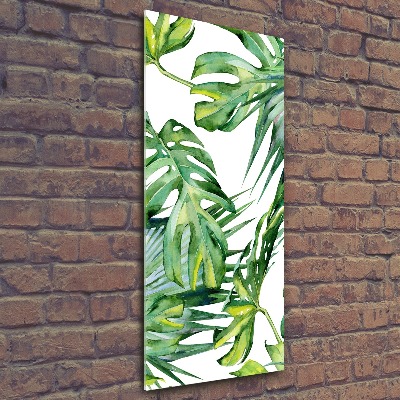 Cuadro decorativo en acrílico brillante vertical hojas tropicales