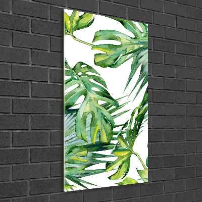Cuadro decorativo en acrílico brillante vertical hojas tropicales