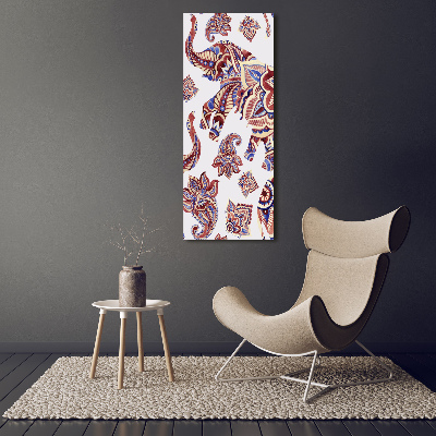 Cuadro de metacrilato moderno efecto cristal vertical Patrones étnicos de elefantes