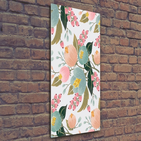 Cuadro de metacrilato moderno efecto cristal vertical flores de primavera