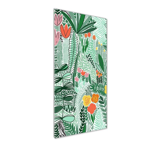 Cuadro decorativo en acrílico brillante vertical flores tropicales