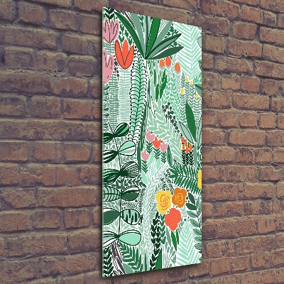 Cuadro decorativo en acrílico brillante vertical flores tropicales