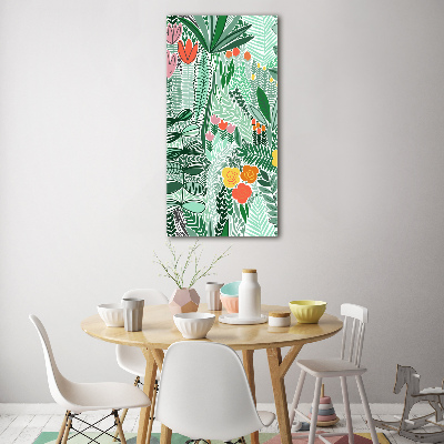 Cuadro decorativo en acrílico brillante vertical flores tropicales
