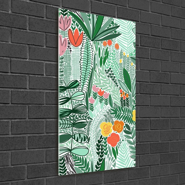 Cuadro decorativo en acrílico brillante vertical flores tropicales