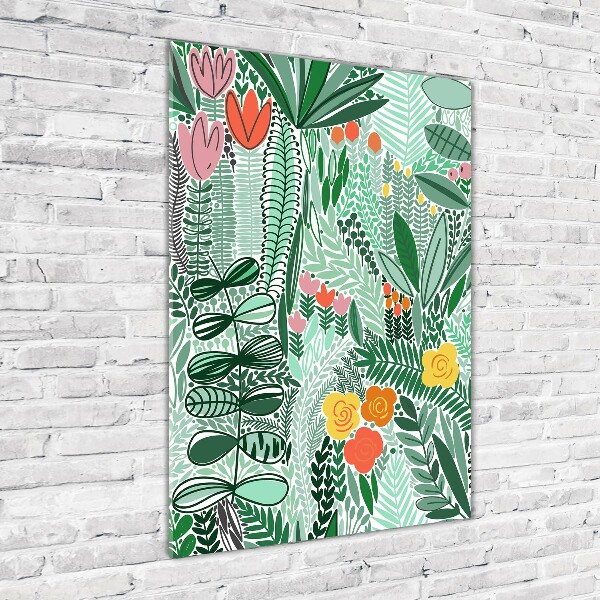 Cuadro decorativo en acrílico brillante vertical flores tropicales