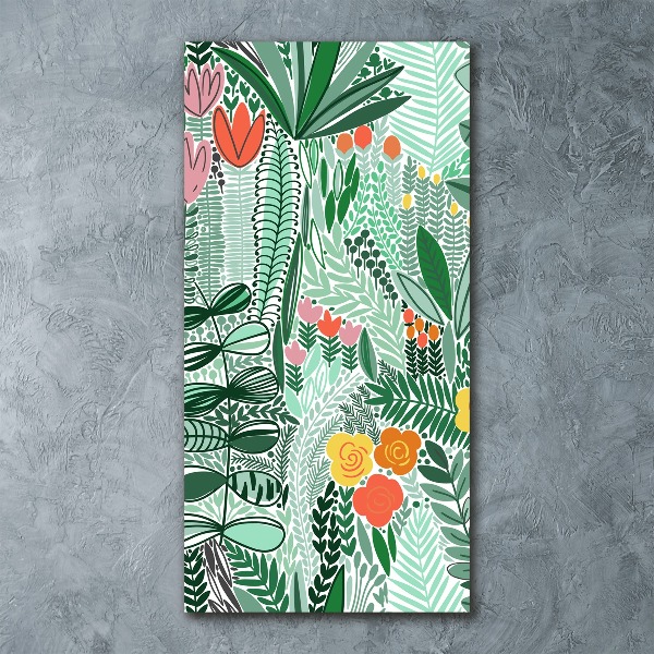 Cuadro decorativo en acrílico brillante vertical flores tropicales
