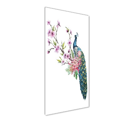 Cuadro de metacrilato vertical Pavo real y flores