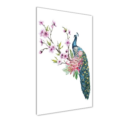 Cuadro de metacrilato vertical Pavo real y flores
