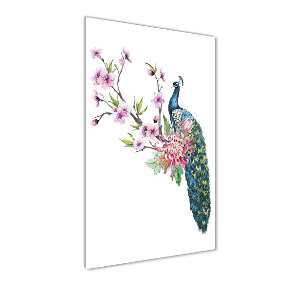 Cuadro de metacrilato vertical Pavo real y flores